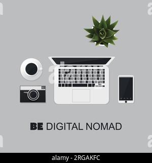 Be A Digital Nomad – inspirierendes Zitat, Slogan, Sprichwort Konzept Stock Vektor