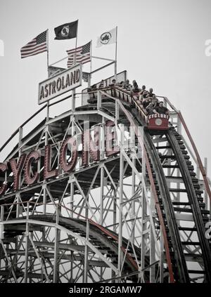 Cyclone wooden roller coaster at Coney Island, New York Stock Photo