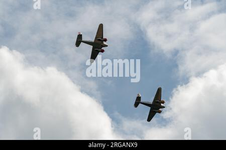 Speck-Fehraltorf, Zürich, Schweiz, 1. Juli 2023 Beechcraft Model 18 Twin Beech historisches Flugzeug während einer Flugschau Stockfoto