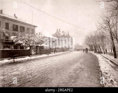 Blick entlang des Bund im Schnee, Shanghai, China, ca. 1890 Stockfoto