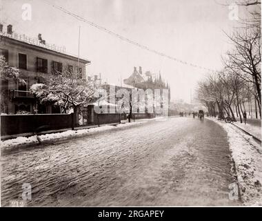 Straßenszene, Shanghai, China, c.1890, im Schnee Stockfoto