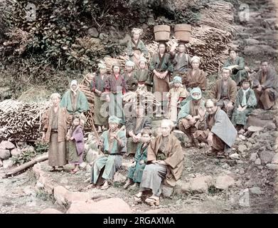 C 1880 Japan - Gruppe von Menschen vom Lande Stockfoto