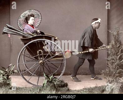 C. 1880 Japan - Frau in einer Rikscha Stockfoto