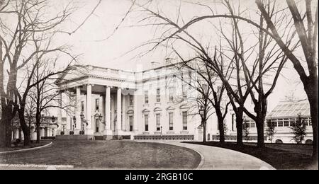 19. Jahrhundert Vintage-Foto: White House, Pennsylvania Avenue, Washington DC, USA c. 1870, Bild aus dem Frith-Studio. Stockfoto