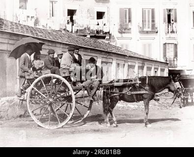Spätes 19th Jahrhundert Vintage-Foto: Pferd und Kutsche, hackney, Personenwagen, Italien. Stockfoto