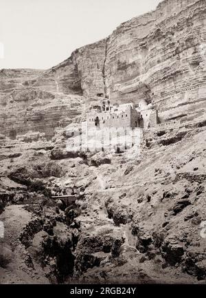 Vintage 19. Jahrhundert Foto: Wadi El Kelt, Wadi Qelt, St. George's Monastery. Heiliges Land, Palästina, modernes Westjordanland. Stockfoto