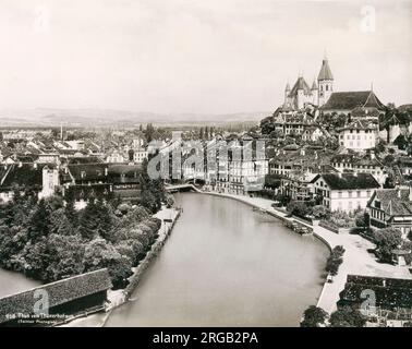 Foto des 19. Jahrhunderts - Ansicht der Stadt Thun in der Schweiz Stockfoto