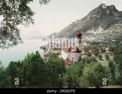 Foto des 19. Jahrhunderts - Gersau ist eine Gemeinde und Bezirk des Kantons Schwyz in der Schweiz, am Ufer des Vierwaldstättersees. Stockfoto