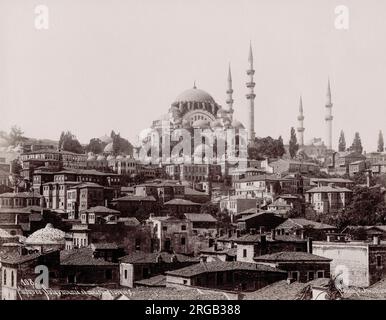 Vintage 19. Jahrhundert Foto: Die Soleymaniye Moschee ist eine osmanische kaiserliche Moschee auf dem dritten Hügel von Konstantinopel, Istanbul, Türkei Stockfoto