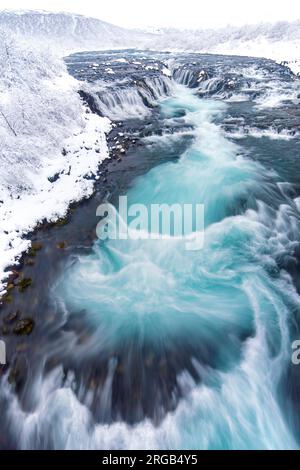 Bruarfoss-Wasserfall im Winter, südliche Region / Suðurland, Island Stockfoto