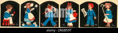 Original Artwork – Designs für sechs gummierte Sticker der Nursery Rhyme Series Stockfoto