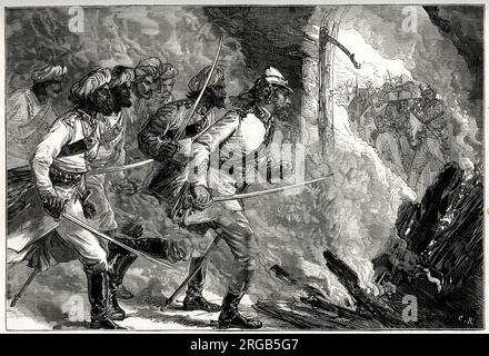 Kieutnant William Alexander Kerrs erfolgreicher Angriff auf Rebellen in Kolhapur, 10. August 1857, Indianermutterei Stockfoto