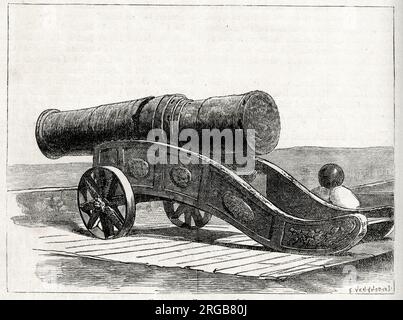 Mons Meg Cannon, eine mittelalterliche Kanone, die 1449 in Mons, Belgien (Wallonien), erbaut wurde und 1457 König James II. Von Schottland geschenkt wurde, befindet sich jetzt im Edinburgh Castle. Stockfoto