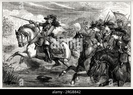 König William III. In der Schlacht von Boyne, Oldbridge, County Meath, Irland, 1. Juli 1690, Teil des Williamitenkrieges in Irland (1689-1691). Stockfoto