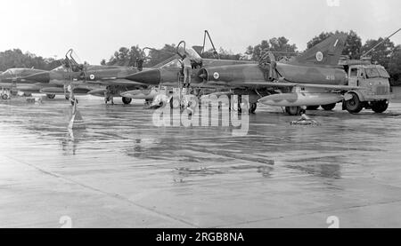 Royal Australian Air Force - Dassault Mirage IIIO(A) A3-93, Staffel Nr. 3, in der RAAF Butterworth in Malaysia stationiert, regelmäßig nach Tengah abkommandiert um 1975, Stockfoto