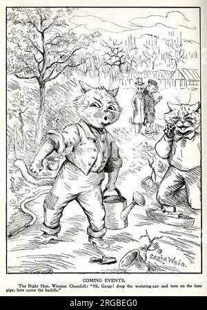 Politischer Cartoon, Coming Events, Winston Churchill, erster Lord der Admiralität, dargestellt als komische Katze, von Louis Wain Stockfoto