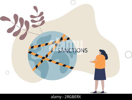 Weltwirtschaftssanktionen, zwingen das Land, sich an das internationale Recht zu halten, indem es den Handel einschränkt oder stoppt.flache Vektordarstellung. Stock Vektor
