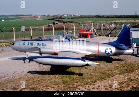 Lockheed T-33A-1-LO Shooting Star 52-9963 (msn 580-8194), im Wales Aircraft Museum am Cardiff-Rhoose International Airport am 21. April 1982. Stockfoto