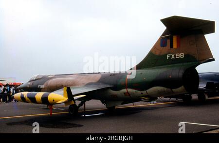 Force aerienne belge - Lockheed F-104G Starfighter FX99 (msn 683D-9172), auf der RAF Greenham Common, am 27. Juli 1983, für das internationale Lufttattoo. (Force Aerienne Belge - Belgische Luchtmacht - Belgische Luftwaffe). Stockfoto