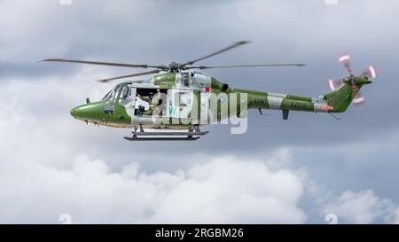 Projekt Lynx - Westland Lynx AH.7, Ankunft in RAF Fairford für die Royal International Air Tattoo 2023. Stockfoto