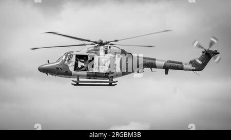 Projekt Lynx - Westland Lynx AH.7, Ankunft in RAF Fairford für die Royal International Air Tattoo 2023. Stockfoto