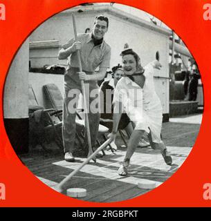 Deck Sports, Shuffleboard, Cunard White Star, Touristenklasse, Januar 1949 Stockfoto