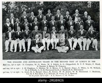 Die englischen und australischen Cricket-Teams im zweiten Testspiel bei Lord's Stockfoto