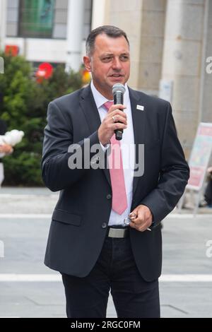 Landrat Udo Witschas bei der Eröffnung der 18. Bautzener Senfwochen und der 2. Bautzener Schachwoche inklusive dem internationalen Wettkampf Bautzener Stockfoto