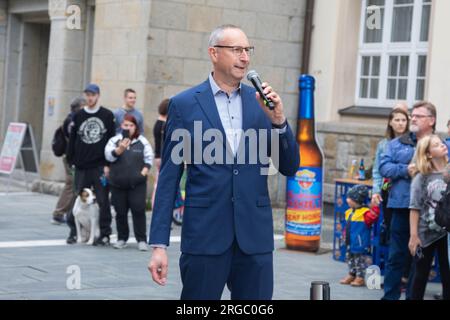 Karsten Vogt Oberbürgermeister bei der Eröffnung der 18. Bautzener Senfwochen und der 2. Bautzener Schachwoche inklusive dem internationalen Wettkampf Stockfoto