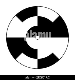 Vorlage für eine rotierende Scheibe, um die gesamte Oberfläche in Grau zu verwandeln. Kreise mit abwechselnden schwarzen und weißen Segmenten. Stockfoto