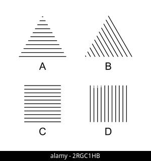 Helmholtz-Dreiecke und -Quadrate optische Täuschungen. Ein Dreieck erscheint höher (A), scheint sich nach rechts zu bewegen (B), ein Quadrat ist höher (C) oder breiter (D). Stockfoto