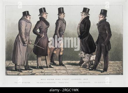 Dandies and Bucks of Bond Street, London: Earl of Sefton, Duke of Devonshire, 'Poodle' Byng, Lord Manners und Duke of Beaufort. Stockfoto