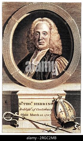 THOMAS HERING (1693 - 1757), Erzbischof von Canterbury, dargestellt mit seiner Gehrung und Krokodil. Stockfoto