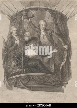 Aufstieg von Madame Sage, Chevalier Biggin und Captain Vincent Lunardi in einem Ballon, 20. Juni 1785 1785 von Francesco Bartolozzi Stockfoto