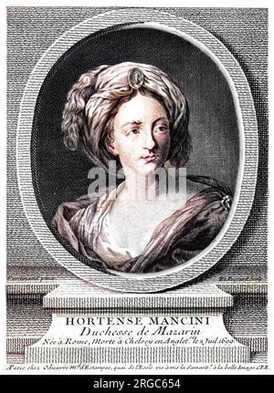 HORTENSE MANCINI, Herzogin de MAZARIN, Nichte von Kardinal Mazarin, Geliebte von Karl II., "Morte a Chelsey, Angleterre". Stockfoto