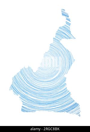 Kamerunenkarte gefüllt mit konzentrischen Kreisen. Skizzieren Sie Kreise in Form des Landes. Vektordarstellung. Stock Vektor
