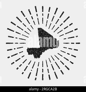 Alte Karte von Mali. Grunge-Sonnenaufgang im ganzen Land. Schwarze Mali-Form mit Sonnenstrahlen auf weißem Hintergrund. Vektordarstellung. Stock Vektor