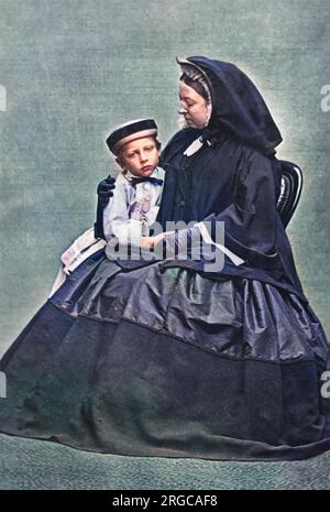 Königin Victoria mit ihrem Enkel Prinz Wilhelm von Preußen (später Kaiser Wilhelm II.) in den 1860er Jahren. Stockfoto