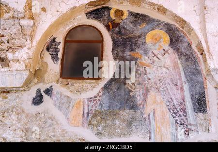 Kloster Pantanassa (Außenansicht, Details) byzantinische Stadt Mistras, Taygetos Berge Lakonia, Peloponnes, Griechenland Stockfoto