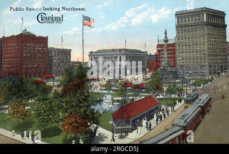 Cleveland, Ohio, USA – Öffentlicher Platz mit Blick nach Nordosten Stockfoto