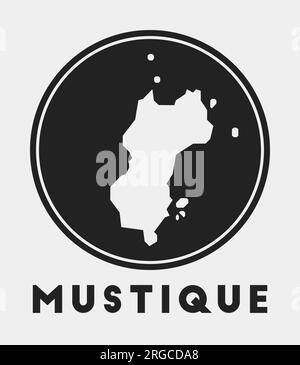 Mustique Ikone. Rundes Logo mit Inselkarte und Titel. Stilvolles Mustique-Abzeichen mit Karte. Vektordarstellung. Stock Vektor