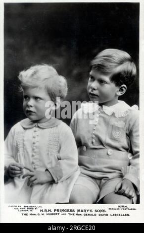 Die Söhne von Prinzessin Mary und Henry Lascelles, 6. Earl of Harewood - der Ehrenmann George Henry Hubert Lascelles, (später 7. Earl of Harewood) (1923-2011) und der Ehrenmann Gerald David Lascelles (1924-1998). Stockfoto