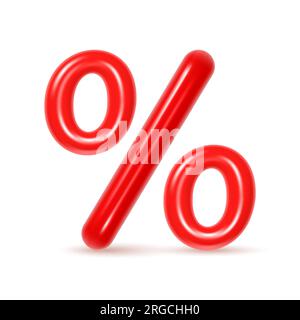 Prozentzeichen, glänzender Stil mit Reflexionen. Red Discount in Prozent. Großer Verkauf. Vektor 3D-Abbildung. Stock Vektor