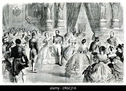 Napoleon III. Und Kaiserin Eugenie eröffnen einen Ball in der Salle des Marechaux, dem Tuilerien-Palast, Paris Stockfoto