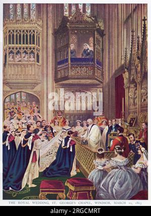 Die königliche Hochzeit zwischen Albert Edward, Prinz von Wales, später König Edward VII, und Prinzessin Alexandra von Dänemark in St. George's Chapel, Windsor, am 10. März 1863. Stockfoto