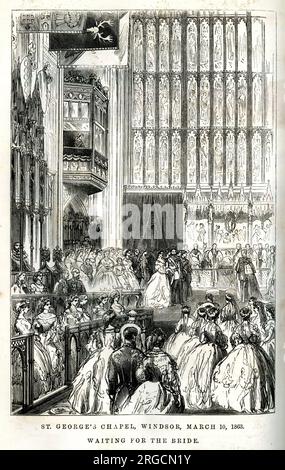 Warten auf die Braut, Heirat von Prinz und Prinzessin von Wales, St. George's Chapel, Windsor, 10. März 1863 Stockfoto