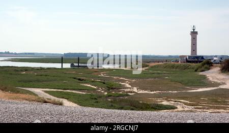 Der Leuchtturm in Le Hourdel an der Baie de Somme Stockfoto