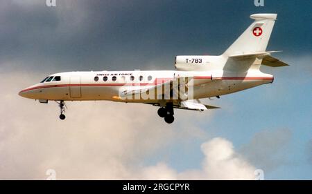 Swiss Air Force - Dassault Falcon 50Ex T-783 (msn 067), Lufttransportdienst des Bundes, auf der Royal International Air Tattoo - RAF Fairford, 23. Juli 1999. (Deutsch: Schweizer Luftwaffe; Französisch: Forces aeriennes suisses; Italienisch: Forze aeree svizzere; Romansh: Aviatica militara svizra) Stockfoto