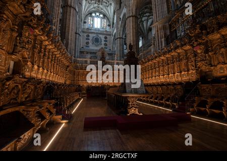 Silleria del coro de la Catedral nueva de Salamanca Stockfoto