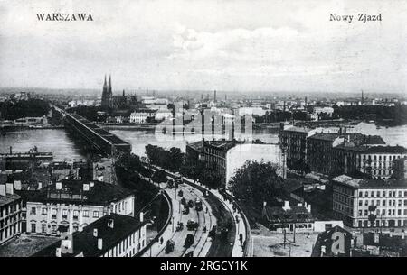 Ulica Nowy Zjazd und Slasko-Dabrowski-Brücke über die Weichsel, Warschau, Polen Stockfoto